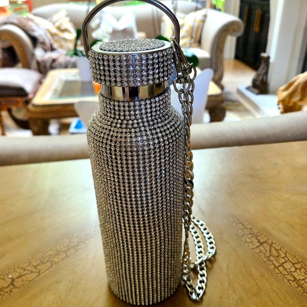 Blinged out water bottle with a chain